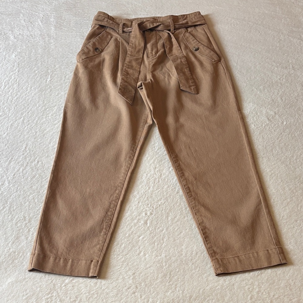 LOFT Tan Paper Bag Belted Trousers